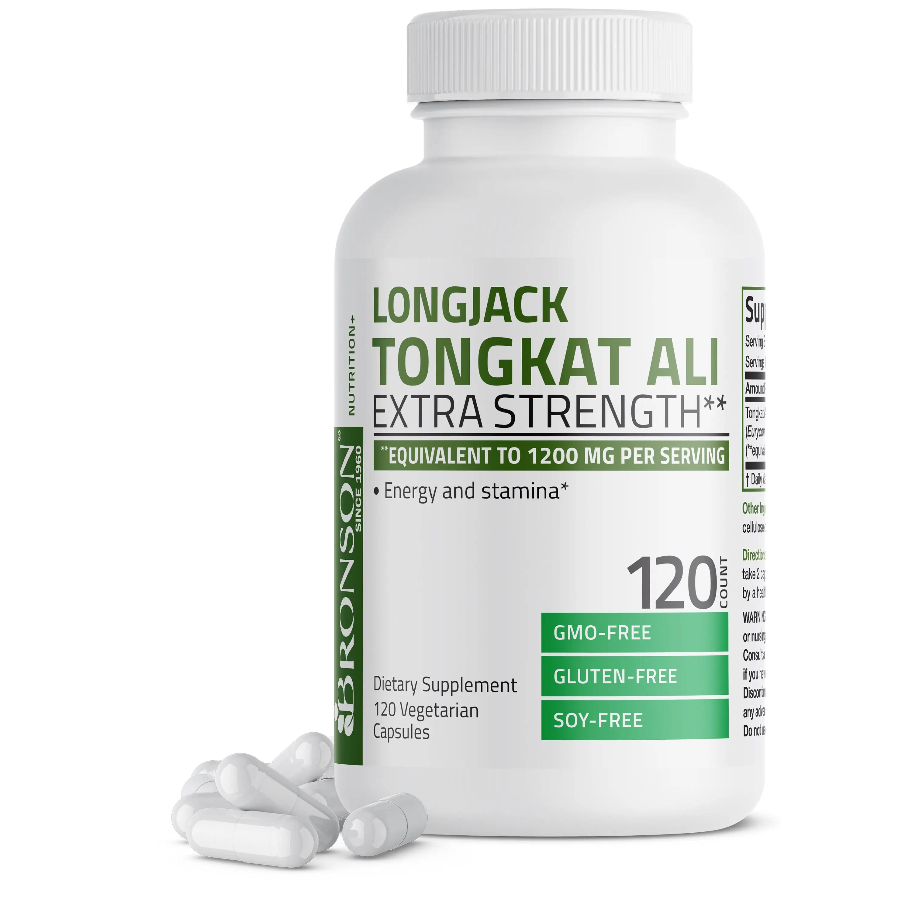Bronson Longjack Tongkat Ali 1200mg Energy, Wellness & Stamina Support - Non-GMO Vegetarian Capsules Supplement Fitness Edible tongkat ali Healthcare