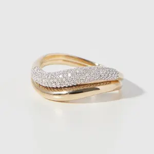 Sparking Cubic Zirconia Wavy Ring Set Sterling Silver Stack Thumb Engagement Anniversary Wedding Rings Trendy Jewelry Gift for Women