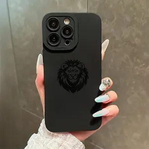 Black lion head pattern TPU material anti-drop hole precision all-inclusive protective case Suitable for IPhone17 11 12 13 14 15 16 Pro Max Air Plus
