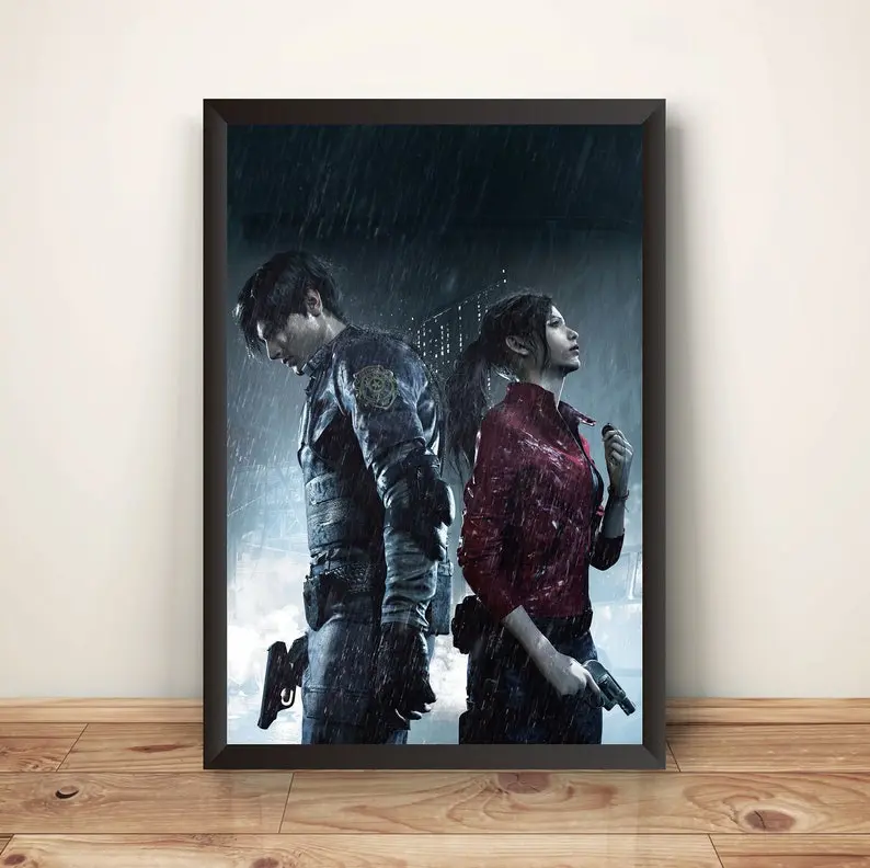 Resident Evil 2 Remake Leon Kennedy & Claire Redfield Premium Glossy Photo Poster, Gaming Decor for Living Room Wall, Ideal Home Decor Gift for Gamers