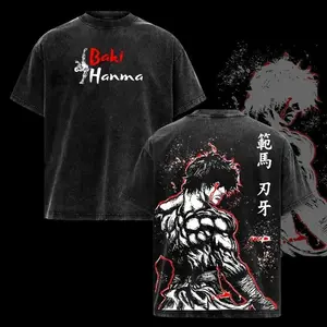 Valentine Shirts Anime BAKI Hanma Baki Printed Vintage Washed Graphic Tee Retro Fashion Soft Cotton Short Sleeve Casual Streetwear Loose Fit Unisex Daily Wear Trendy Apparel Gift For Men Women Anime Fans Youth Adults