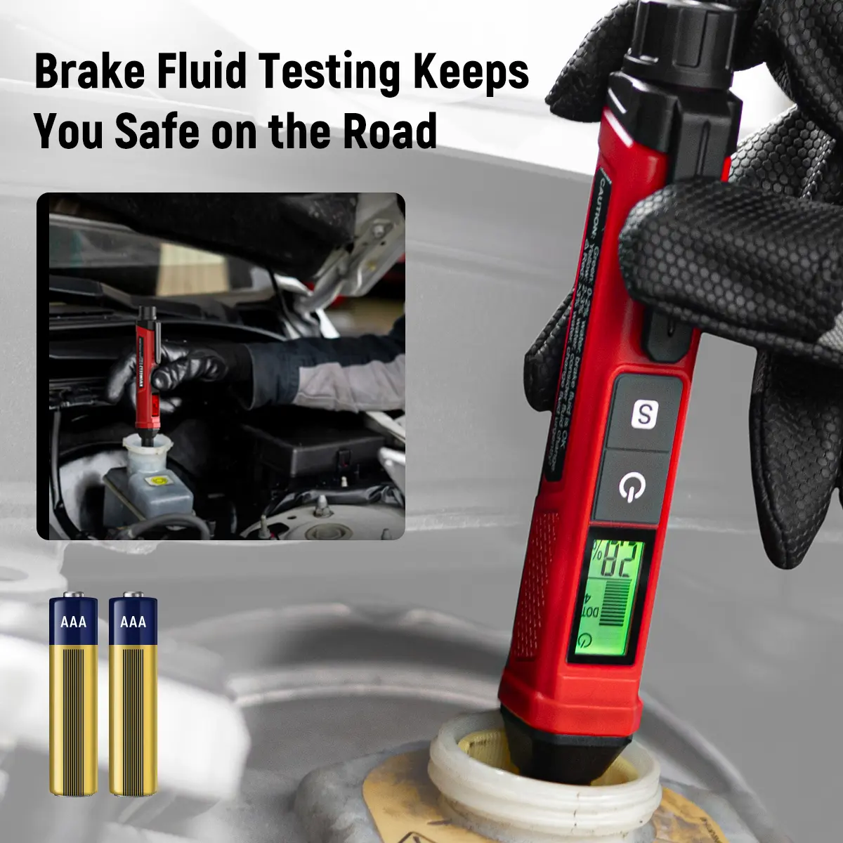 Automotive Maintenance Tools Brake Fluid Tester Pen, Corrosion-Resistant Probe, High-Precision Moisture Tester with Data Hold, Buzzer Alarm, 3-Color LED Backlight, Calibrated for DOT3, DOT4, DOT5.1
