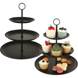 2 Pack Black Cupcake Stands, Large Stainless 3 Tier Serving Tray, Tiered Dessert Stand Cup Cake for, Birthday, Wedding