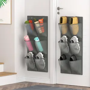 2 Pack 12 Large Mesh Pockets Closet Door Hanging Shoe Rack Organizer Narrow Shoe Holder Wall Mounted with Sticky Mounts for RV Camper