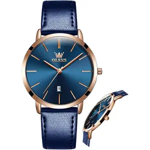 OLEVS Women Watches Ultra Thin 6.5mm Minimalist Dress Fashion Leather Strap Quartz Waterproof Casual Women Wrist Watch