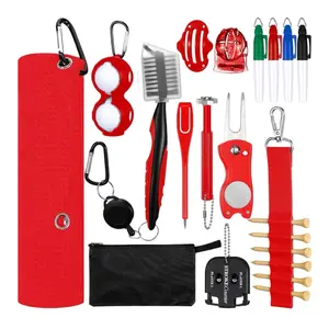 21 Pcs Golf Club Cleaning Kit Golf Accessories Golf Cleaning Brush, Towel, Groove Sharpener, Divot Repair Tool, Golf Ball Alignment Kit Portable Golf Brush Tool Kit for Men or Women