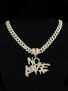 No Love Letter Pendant Necklace, Exaggerated Heartbreak Design, Stainless Steel Cuban Link Chain, Unisex Fashion Jewelry for All Seasons, Perfect Gift Accessory