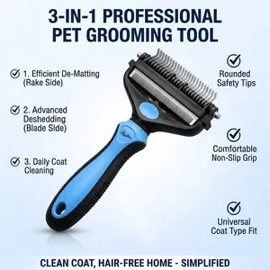 Pet Grooming Brush - Double-Sided De-Matting Shedding Tools, Undercoat Rake Comb for Dogs and Cats to Reduce Nasty Shedding and Flying Fur