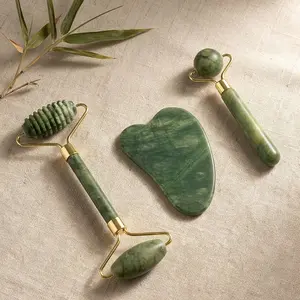3pcs Natural Jade Stone Roller-Gua Sha-Comb Set, Unscented Manual Use Beauty Tools for Face, Eye Massage, Skincare Kit Promotes Circulation, Reduces Puffiness, Ideal Self-Care Home Gift (Home Supplies),summervibes