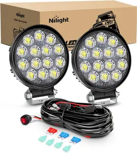 Nilight LED Pods 2Pcs 4.5Inch 42W 4200LM Round Flood Light Offroad Driving Light with 16AWG Wiring Harness Kit-2 Leads for cars wireless dealsforyoudays