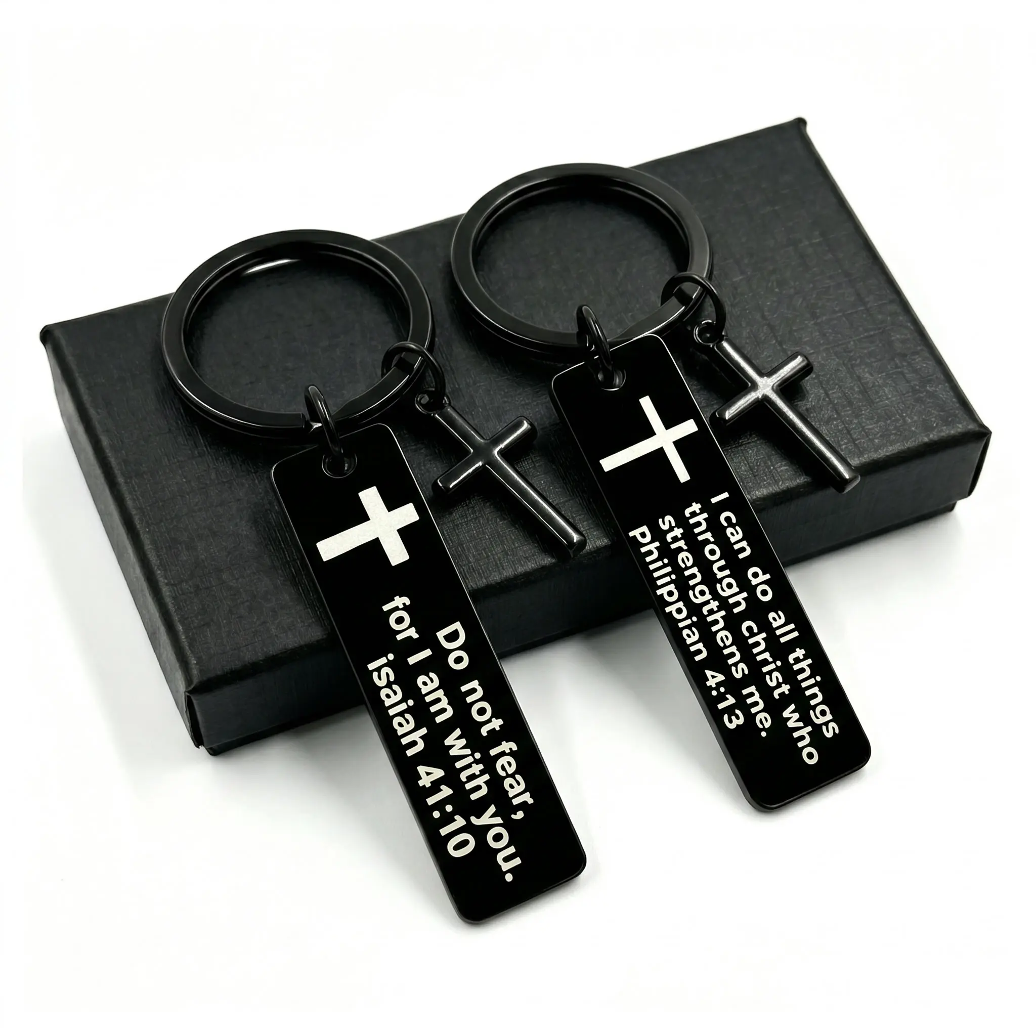 Stainless Steel Rectangle Keyring - Lettering Bible Verse Inspirational Religious Christian Gift, Keychain for Boyfriend, Anniversary/Father's Day Keepsake with Jewelry Box, Stainless Steel Keyring, Rustproof, Thanksgiving, Birthday, C Hook, Christian Cha
