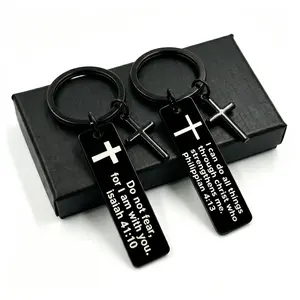 2026 HOLDNEAR Sacred Bible Verse Cross KeyChain, Personalized Inspirational Quote Stainless Steel Pendant, Religious Christian Keepsake Accessory, Ideal Holiday Gift for Friends, Dad, Boyfriend and Couples