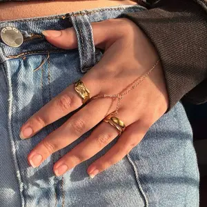 RIVVJEWELS liquid wave 18k gold plated stainless steel adjustable ring