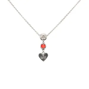 Pre-owned GUCCI Sterling Silver 925 (Ag925) Small Leather Goods Trademark Drop Pendant Heart Silver Necklace