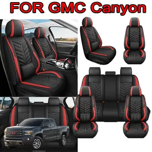Season Business Household Use for GMC Canyon - Black & Red Leatherette Seat Covers with Diamond Stitching