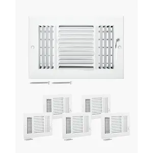 summervibes 6-Pack 6x10 Inch Bulk Pack Floor Registers, Rustproof Anti-Peeling Iron Vents with Adjustable Damper, 3-Direction HVAC Grilles for Home/Office Wall Ceiling, White