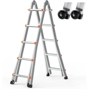 VEVOR Telescoping A Frame Ladder, 20.5 FT Compact Aluminum Extension, Multi-Function Portable Collapsible RV, for Homework Stairs Indoor Outdoor Roof, 330lb LoadVEVOR Super Brand Day