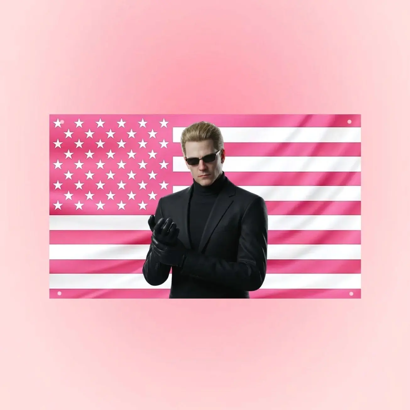 Albert Wesker Flag Resident Evil Tapestry – Pink USA Flag Aesthetic Villain Gamer Wall Decor Dark Frat Room Poster