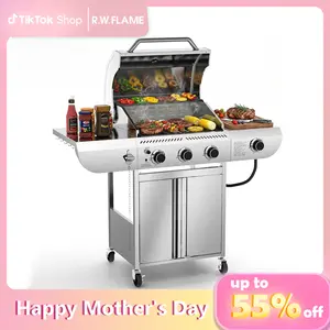 R.W.FLAME Propane Gas Grill, Stainless Steel BBQ Grill with Foldable Shelves, Outdoor Grill for Backyard, Patio, and Camping Portable Bbqs Barbecue grills