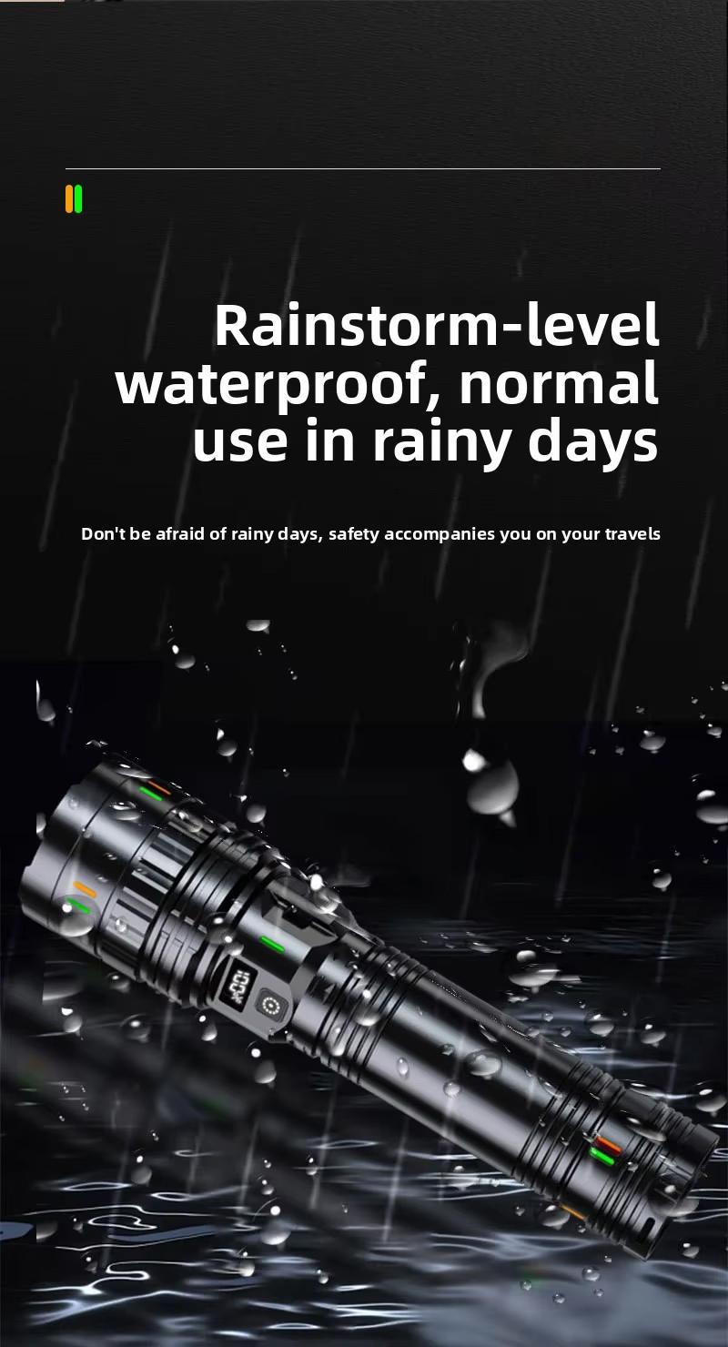 LED Flashlight,Digital display of power, Rechargeable，Zoomable, hurricanes Rechargeable LED battery powered, with 5 lighting modes summervibes