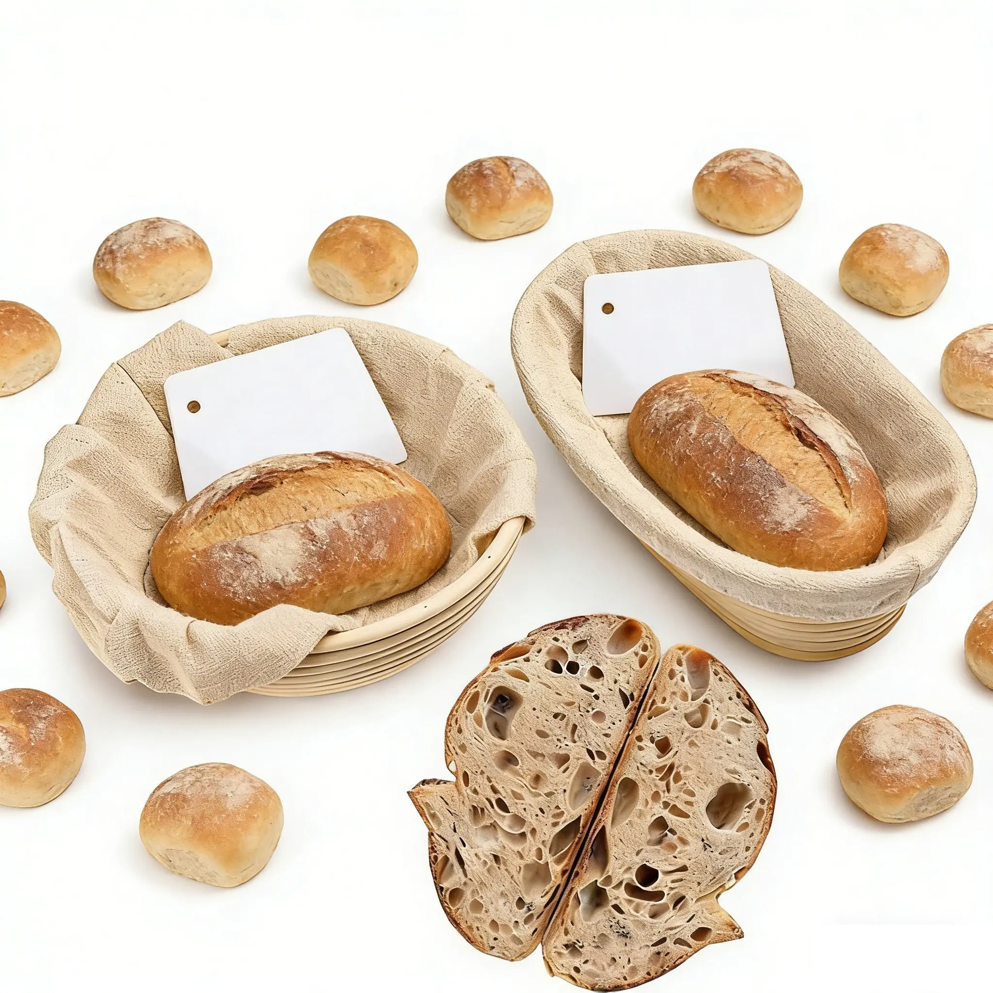 2 Sets Bread Fermentation Basket Set, 10 Inch Oval Dough Bowl, Fermentation and Baking, Includes Dough Scraper Pad, Home and Professional Use, Bakeware, Sourdough Proofing Basket, Baking Supplies, Bakery Supplies