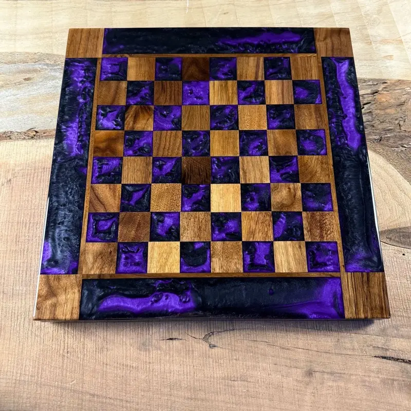 Purple Haze Black Onyx Walnut Chess Board with Border - INCLUDES PIECES