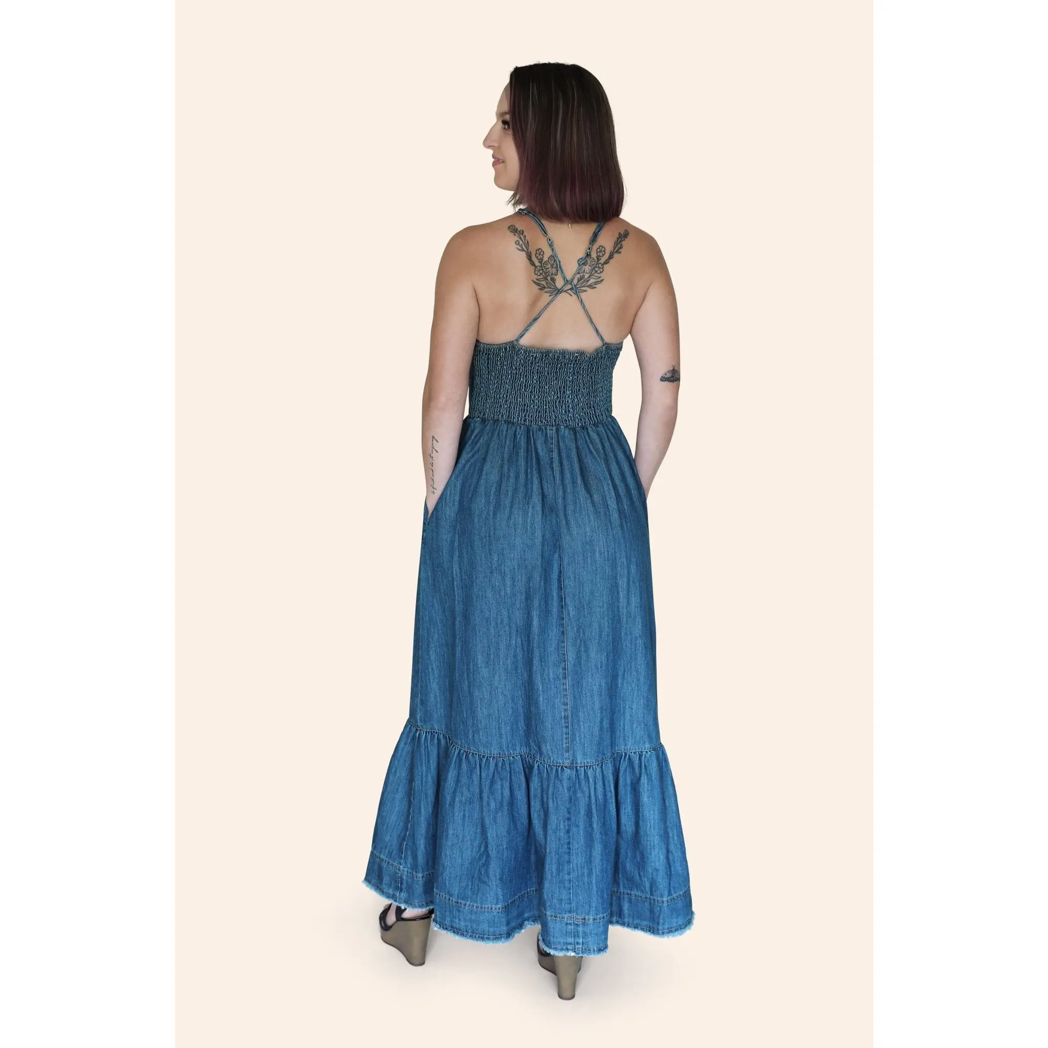 The Chloe" Denim Bustier Corset Adjustable Strap Maxi Dress With Pockets -  TikTok Shop