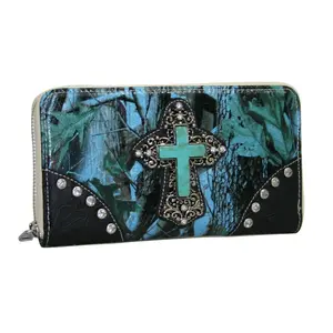 Ritz WC85-BLU-CAM Western Zip Around Camouflage Cross Wallet, Blue & Cam