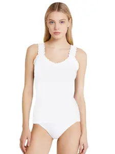 Women's Lace Trim Ribbed Tank Top, Soft Stretch Sleeveless Cami, Fitted Everyday Basic, Feminine Essential