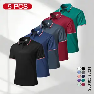 5-Pack Men’s Summer Essential Polo Shirts — minimalist commuter style, quick-dry wrinkle-resistant fabric, contrasting piping at the collar and cuffs; versatile short sleeves for business meetings, friends’ gatherings, sports, and fitness.#SummerVibes