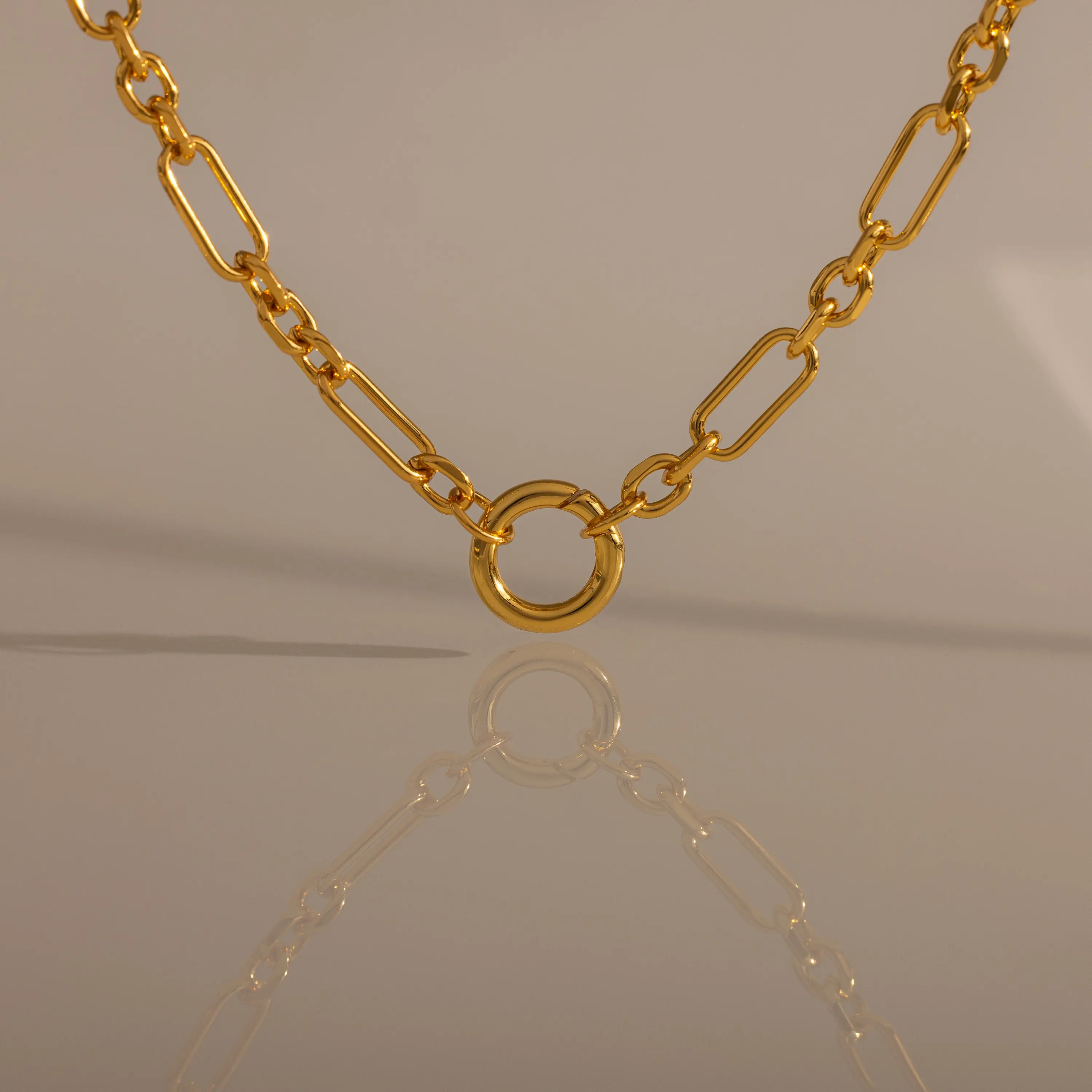 Rolo Circle Figaro Necklace by Caitlyn Minimalist - Chunky 18K Gold & Silver Plated Charm Holder Necklace - Link Chain Clasp Necklace - Statement Jewelry - Best Friend Gift