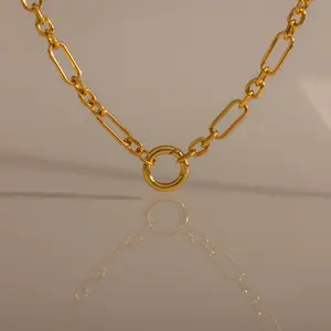 Rolo Circle Figaro Necklace by Caitlyn Minimalist - Chunky 18K Gold & Silver Plated Charm Holder Necklace - Link Chain Clasp Necklace - Statement Jewelry - Best Friend Gift