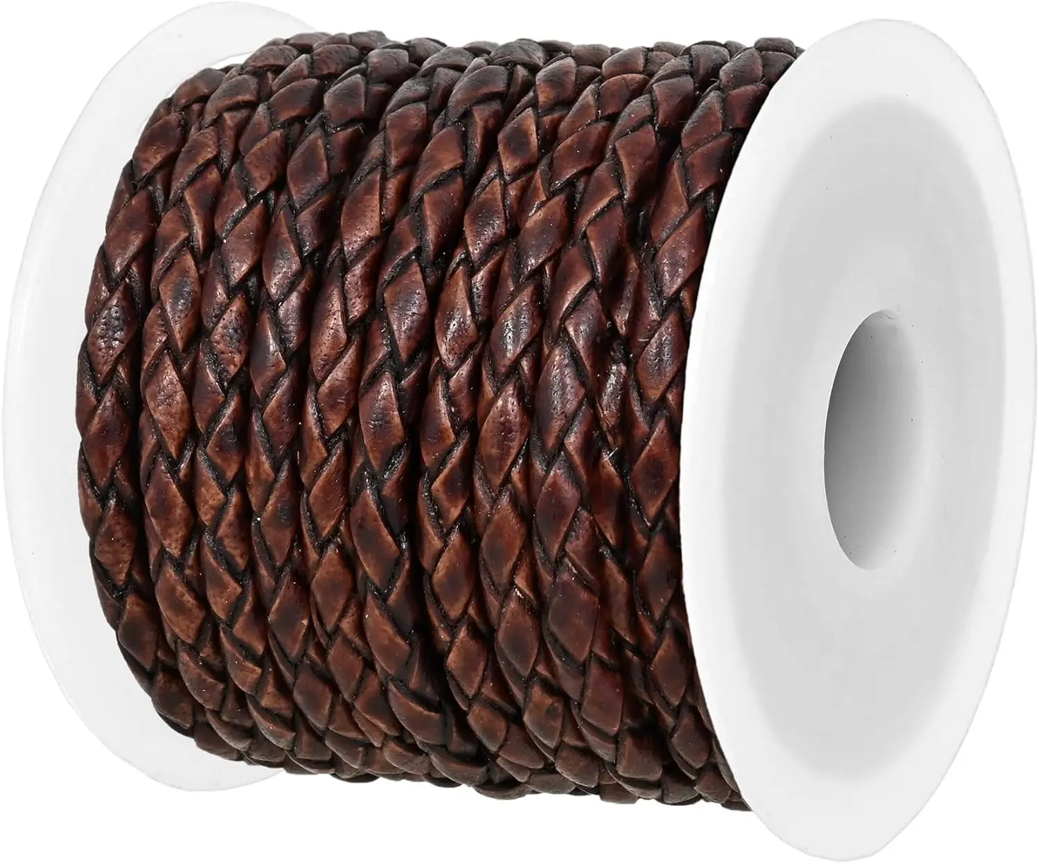 Real/Genuine Round Braided Leather Cord String Rope Folded, Leather Rope for Crafts, Jewelry Making, Necklace, Bracelets (5 Metres) (3mm, Antique Brown Distressed)