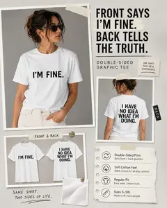 Funny Graphic Tee, I'm Fine Back Print T Shirt, Unisex Cotton Sarcastic T-Shirt