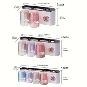 1 Wall-mounted Toothbrush Holder Set with Mouthwash Cup, No Need to Punch Holes, Automatic Toothpaste Dispenser, Wall-mounted Toothbrush Storage Rack, Bathroom Accessories, Plastic for Toothbrush, Toothpaste Tube and Mouthwash Cup