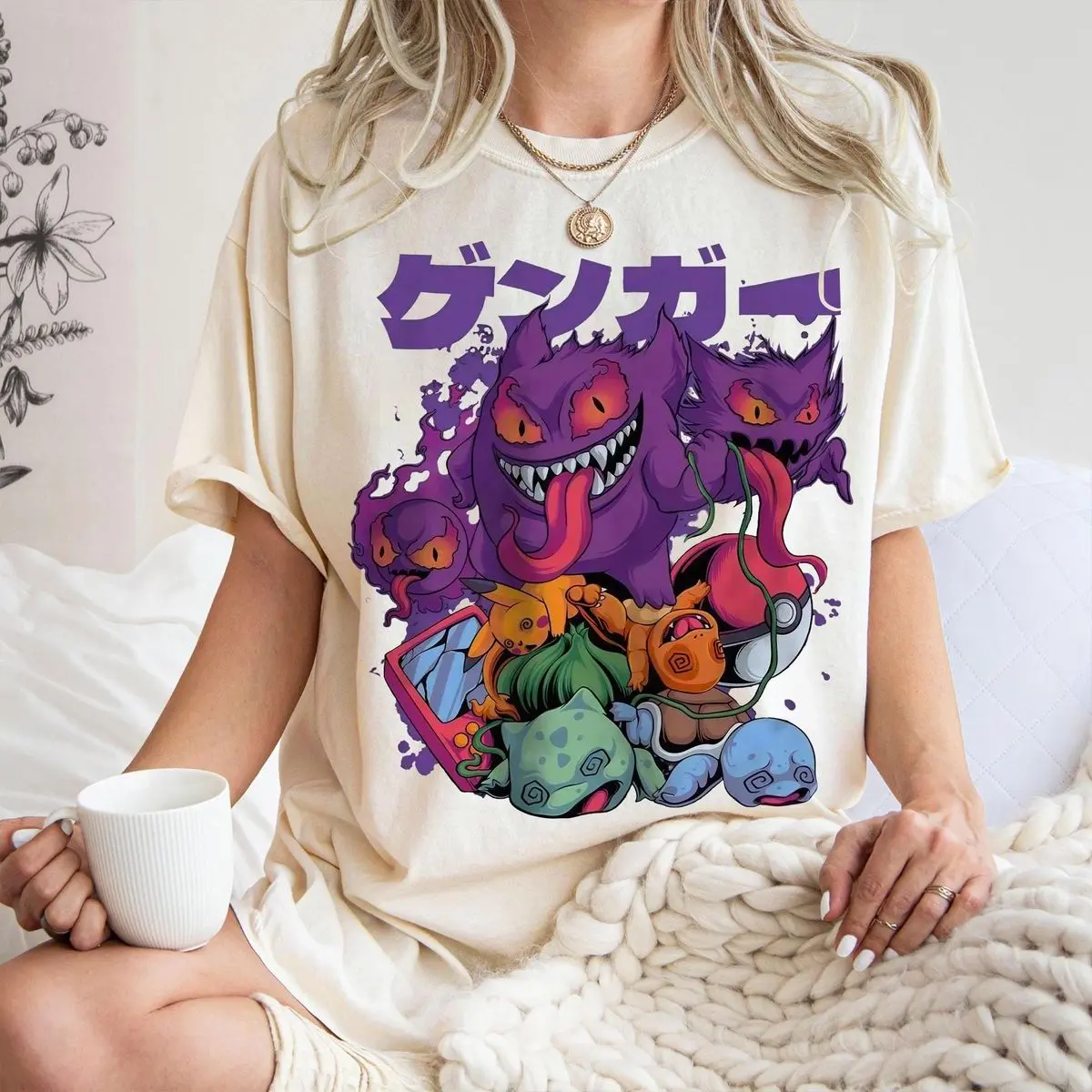 Comfort Colors Gengar Anime T Shirt – Ghost Graphic Tee, Cute Kawaii Monster Shirt, Japanese Tee, Unisex Crew Neck Top, Casual Clothing