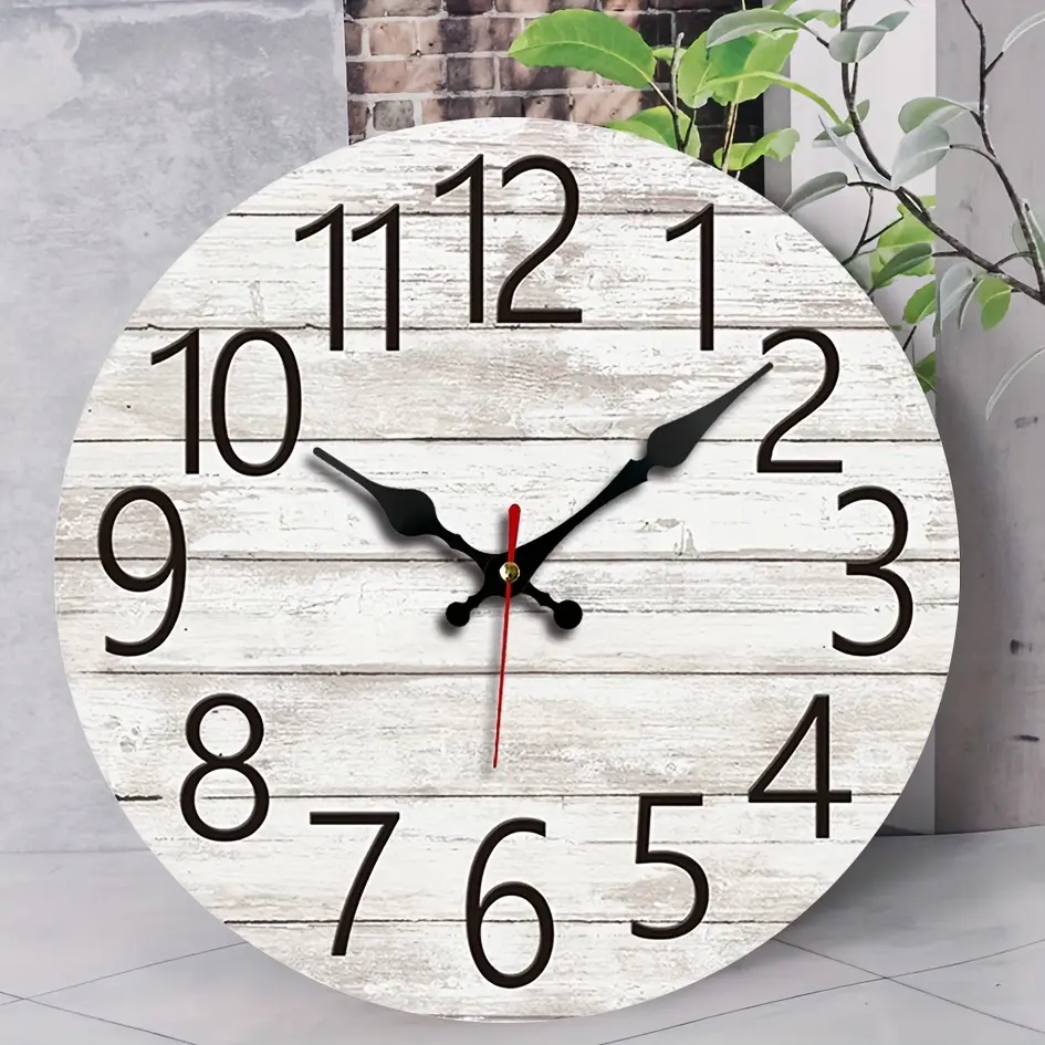 One Pack, Wooden Round Wall Clock with Vintage Distressed Creative Design Suitable for Home Bedroom Living Room Office School Decor Silent Non-Ticking Hanging Clock