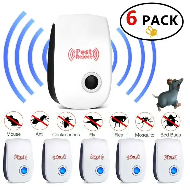 6-Pack Ultrasonic Pest Repeller Electronic Device - Family-Safe Wall Plug-In Unit, Roach Repellent, Fly and Mosquito Insect Control for Spiders, Ants, Mice, Indoor Use for Home, Kitchen, Roach Repellent Insect Control