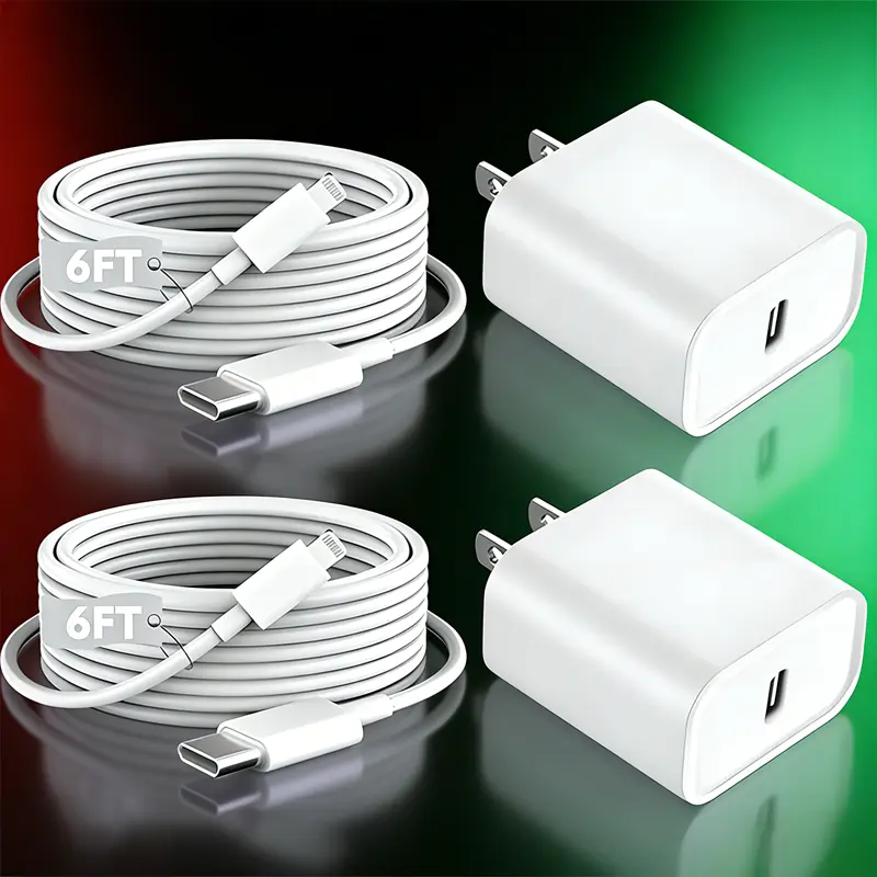 2-Piece Set USB-C PD to Lightning Cable & Super Fast Quick Charge Charging Kit, 2 USB Chargers Compatible with iPhone 14/13/12/11 Pro/XS MAX/XR/8/7/6s Mobile Smartphones