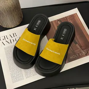 Summer 2026 women’s suede platform slide sandals for outdoor wear — versatile height booster, beach/Roman style, single strap