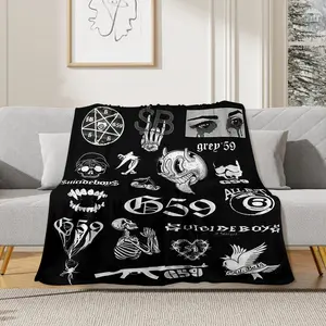 Soft Gothic Style Records Collage Fleece Blanket - Hip Hop Rap Themed Cozy Throw with Iconic  Graphics, Perfect for Fans, Couch, Bed,Home Decor and Gift