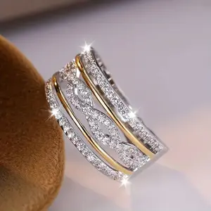 Women's Promise Ring Interwoven Multi-layer Line Sense Hollow Design Super Sparkling Oxidized Diamond Bridal Engagement/Wedding Ring Infinity Symbol Eternal Love Romantic Valentine's Day Gift