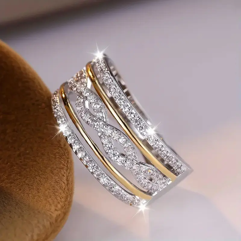 【Women's Promise Ring】Interwoven Multi-layer Hollow Design, Sparkling Diamond Infinity Ring for Bridal Engagement, Wedding & Valentine's Gift
