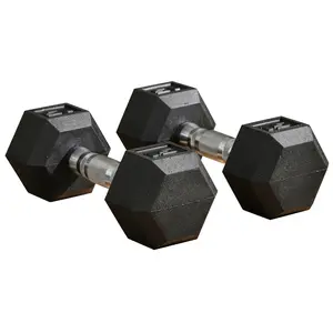 Basics Rubber Hex Dumbbell Hand Weight  Set	2×15Lbs Rubber Coated	