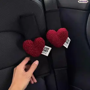 Heart Car Seat Belt Cover, Cute Plush Shoulder Pad for Women & Girls, Soft Comfortable Anti-Chafing Car Interior Accessory, Aesthetic Girly Car Decor for Daily Driving
