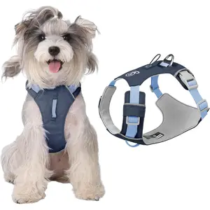 No Pull Dog Harness with Front Clip, Tracker Pocket, Adjustable Breathable Dog Harness with Reinforced D-Ring and Utility Loop, Lightweight Walking Harness for Small Medium Large Dogs, Navy Blue, L