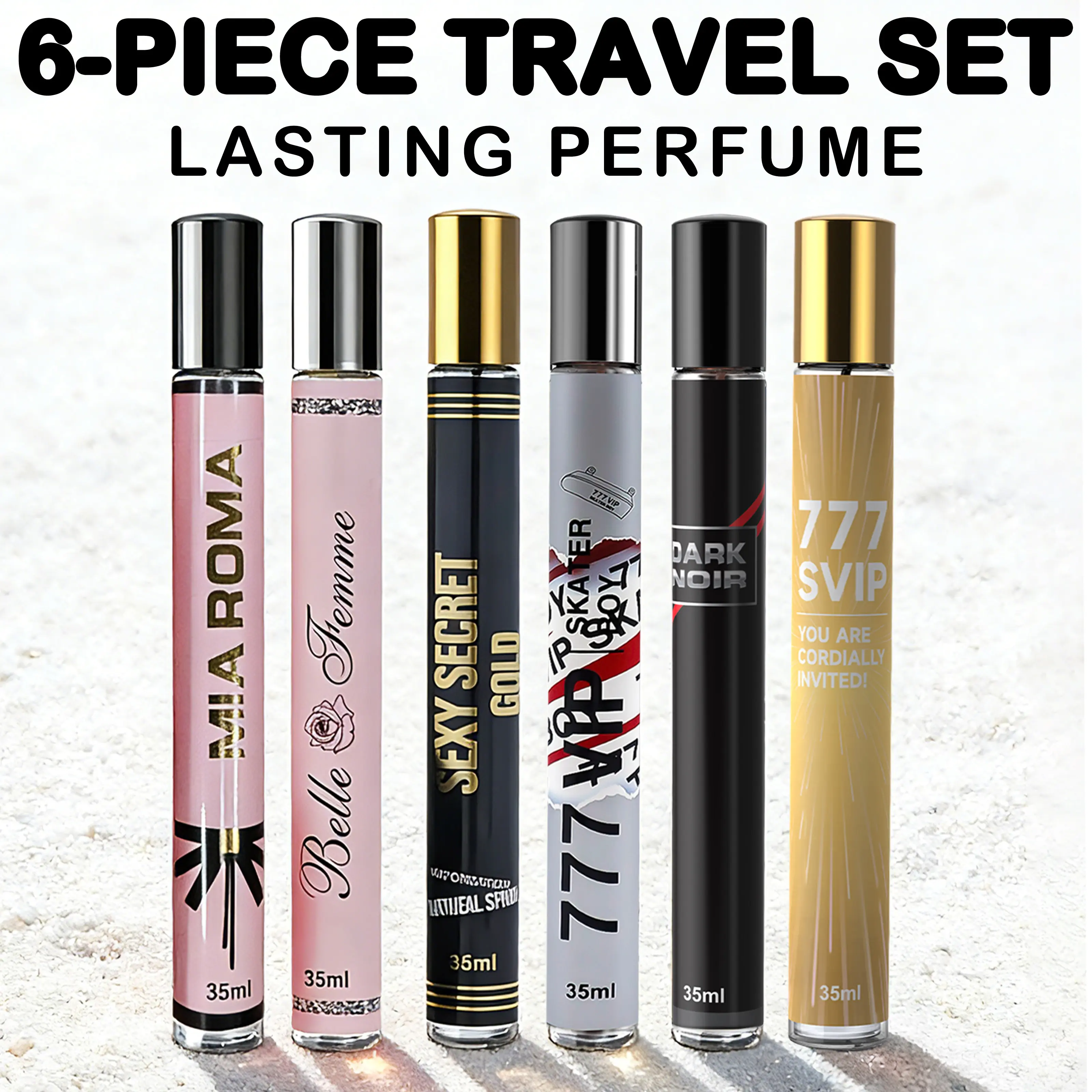 6 Pack Women's Portable Perfume | 6 PACK Total：7.1 OZ / 210 ML | 35ML Each | 6 Scents: Fruity/Floral/Woody/Oriental/Gourmand/Aldehydic | Compact & Portable, Different Scent Every Day, Perfect for Commute & Dates, Gift for Her