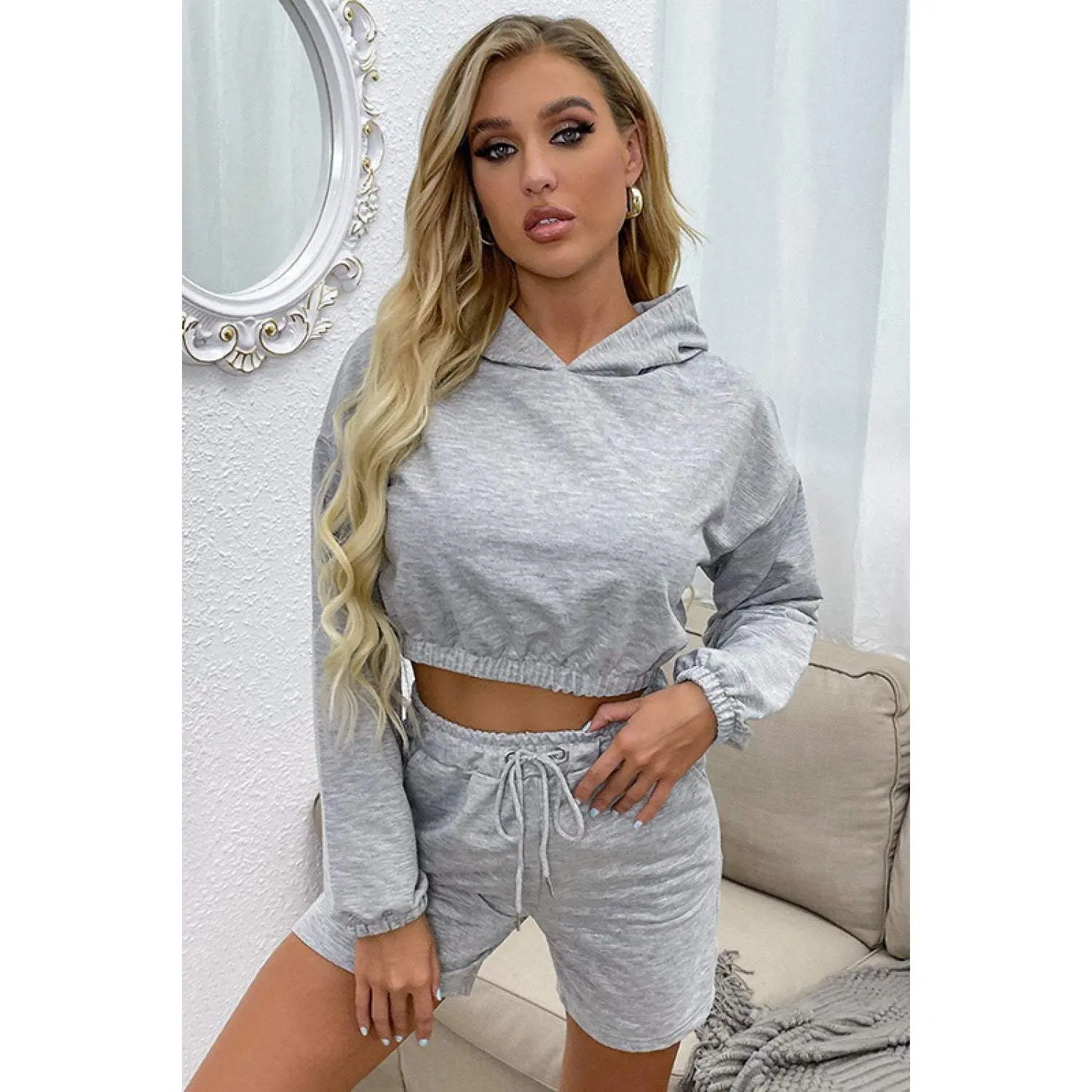 Crop Hoodie and Shorts Set