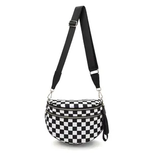 Checker Style Black/White Bumbag with Adjustable Strap and Zipper Closure for Everyday Use Large Capacity Super Amazing Quality
