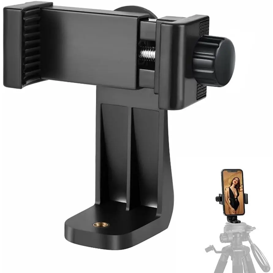 Universal Cell Phone Tripod Mount Adapter Model 1 - Wide Clamp Mobile Accessory with 1/4" Standard Screw, 360° Rotatable for Landscape/Portrait, Compatible with Selfie Stick, Monopod, iPhone X, Synthetic Build